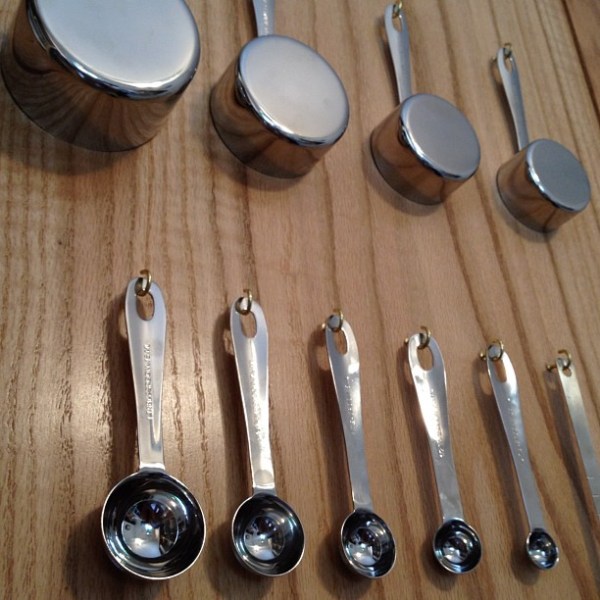 Kitchen cabinet mounted measuring cups and spoons